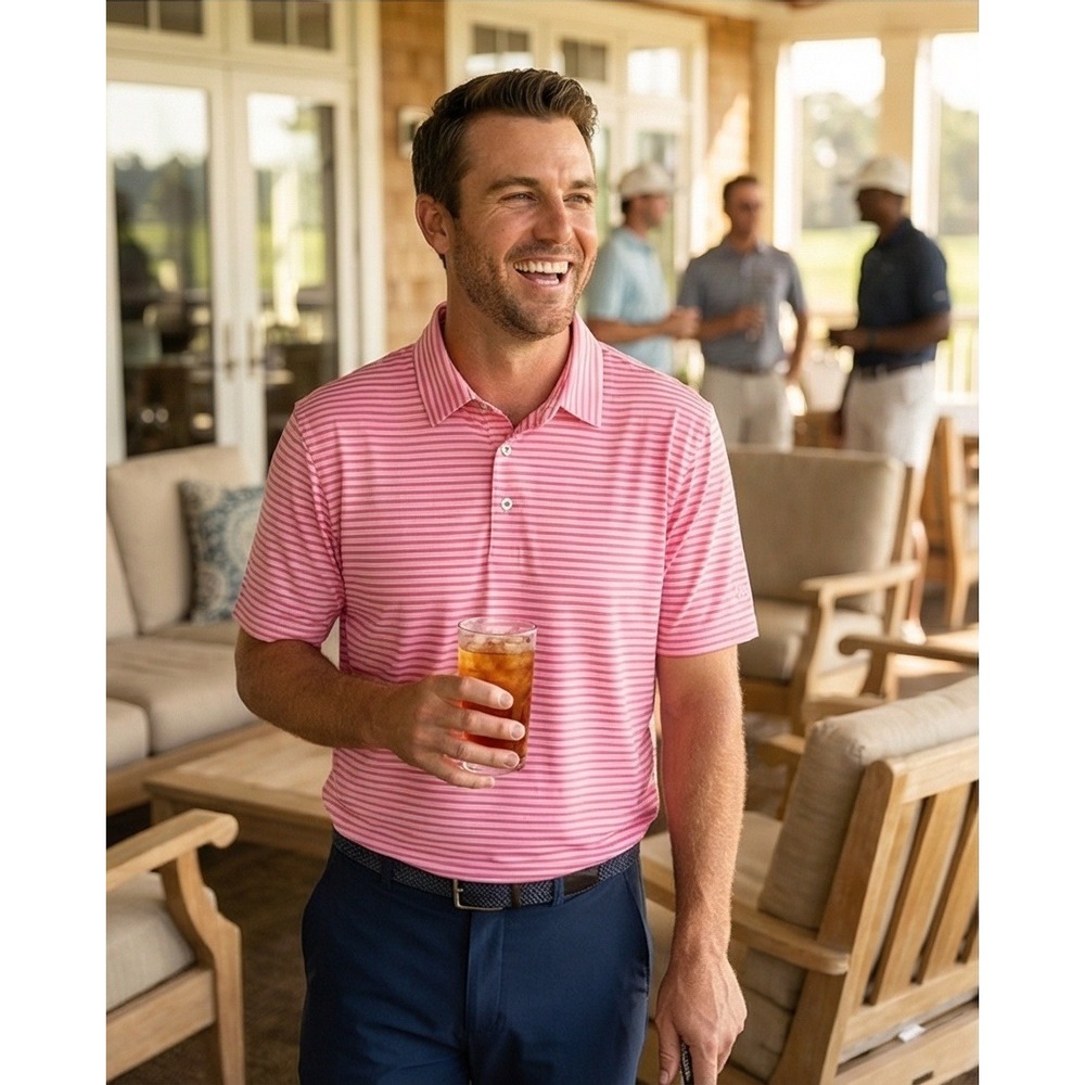 PGA Tour Mens Pink Lemonade Striped Golf Polo Shirt L NWT RV $60